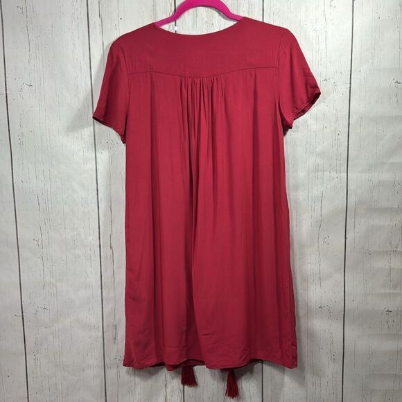 Lulus Embroidered Boho Lace Up Tassel Red Summer Beachy Tunic Mini Dress - Picture 16 of 16
